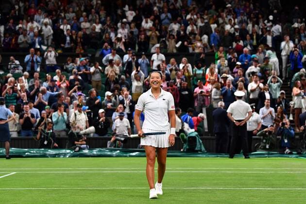 Mandatory Credit: Photo by James Veysey Shutterstock (13002287hx) Harmony Tan celebrates victory in her first round match Wimbledon Tennis Championships, Day 2, The All England Lawn Tennis and Croquet Club, London, UK - 28 Jun 2022 Wimbledon Tennis Championships, Day 2, The All England Lawn Tennis and Croquet Club, London, UK - 28 Jun 2022  Copyright: xJamesxVeysey Shutterstockx 13002287hx