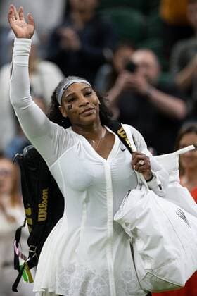 Mandatory Credit: Photo by Ella Ling Shutterstock (13002020fq) Serena Williams waves to the crowd after losing her first round match against Harmony Tan Wimbledon Tennis Championships, Day 2, The All England Lawn Tennis and Croquet Club, London, UK - 28 Jun 2022 Wimbledon Tennis Championships, Day 2, The All England Lawn Tennis and Croquet Club, London, UK - 28 Jun 2022  Copyright: xEllaxLing Shutterstockx 13002020fq