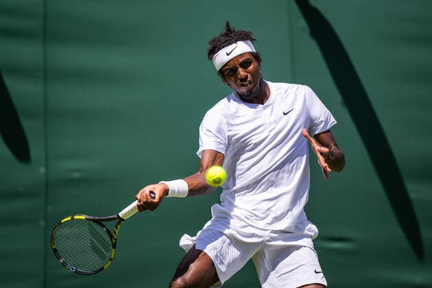 220628 Elias Ymer of Sweden competes in a first round singles tennis match during day 2 of Wimbledon on June 28, 2022 in London Photo Mathias Bergeld BILDBYRAN kod MB MB0413 tennis wimbledon day 2 bbeng sweden sverige,  Copyright: MATHIASxBERGELD BB220628MB090