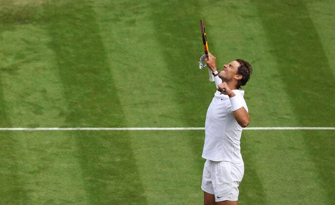 (220629) -- LONDON, June 29, 2022 -- Rafael Nadal celebrates after winning the men s singles first round match between Rafael Nadal of Spain and Francisco Cerundolo of Argentina at Wimbledon Tennis Championship in London, Britain, on June 28, 2022. ) (SP)BRITAIN-LONDON-TENNIS-WIMBLEDON-DAY 2 HanxYan 