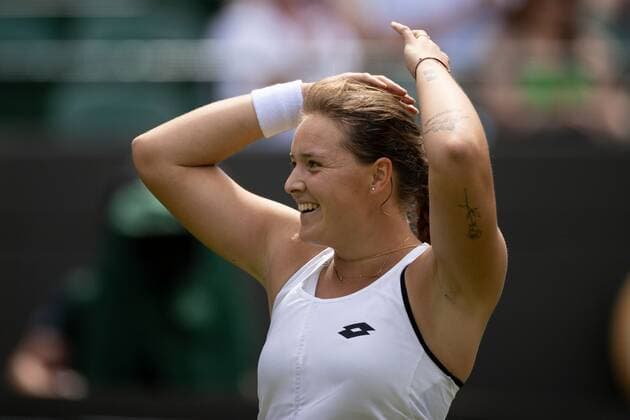 Mandatory Credit: Photo by Ella Ling Shutterstock (13008247f) Jule Niemeier celebrates after winning her second round match against Anett Kontaveit Wimbledon Tennis Championships, Day 3, The All England Lawn Tennis and Croquet Club, London, UK - 29 Jun 2022 Wimbledon Tennis Championships, Day 3, The All England Lawn Tennis and Croquet Club, London, UK - 29 Jun 2022  Copyright: xEllaxLing Shutterstockx 13008247f