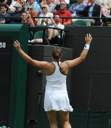 Tennis - 2022 Wimbledon Championships - Week One - Day Two (Wednesday) - All England Lawn Tennis Club, Wimbledon - Wednesday 29th June 2022 Jule Niemeier v Anett Kontaveit Jule Niemeier of Germany celebrates her win 