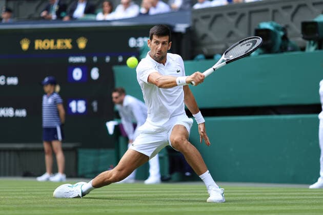 Tennis - Wimbledon (Day 3) 29th June 2022 - Tennis - Wimbledon (Day 3) - Novak Djokovic (SRB) in action during his Gentlemen s Singles 2nd Round match against Thanasi Kokkinakis (AUS) - Photo: Simon Stacpoole Offside. London UK  Copyright: xSimonxStacpoolexOffside