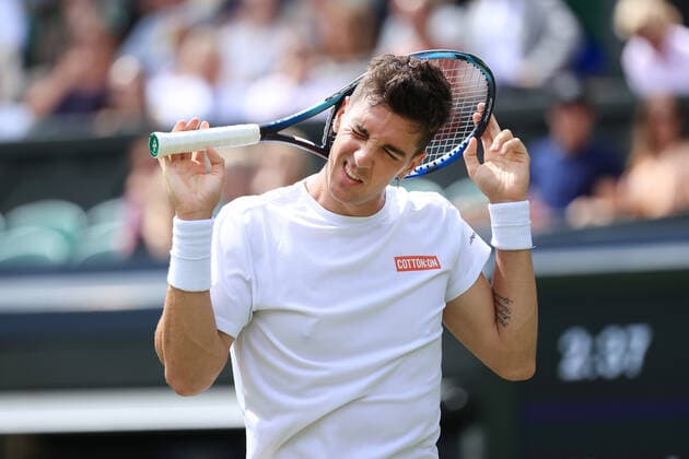 Tennis - Wimbledon (Day 3) 29th June 2022 - Tennis - Wimbledon (Day 3) - Thanasi Kokkinakis (AUS) reacts during his Gentlemen s Singles 2nd Round match against Novak Djokovic (SRB) - Photo: Simon Stacpoole Offside. London UK  Copyright: xSimonxStacpoolexOffside