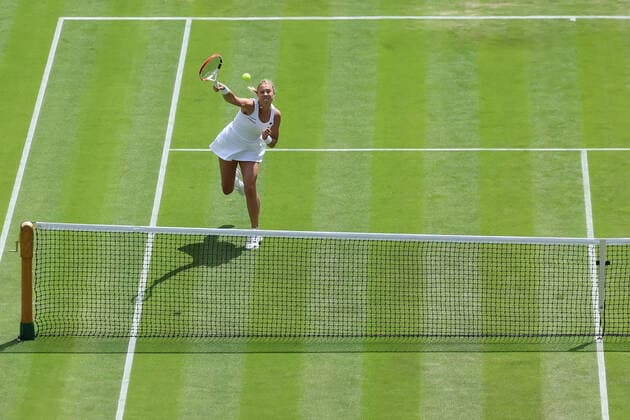 29th June 2022, All England Lawn Tennis and Croquet Club, London, England; Wimbledon Tennis tournament; Anett Kontaveit hits a smash to Jule Niemeier in the ladies singles  ActionPlus12402859 ShaunxBrooks