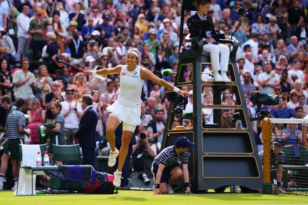 Mandatory Credit: Photo by Javier Garcia Shutterstock (13008249fx) Caroline Garcia celebrates victory in her second round match Wimbledon Tennis Championships, Day 3, The All England Lawn Tennis and Croquet Club, London, UK - 29 Jun 2022 Wimbledon Tennis Championships, Day 3, The All England Lawn Tennis and Croquet Club, London, UK - 29 Jun 2022  Copyright: xJavierxGarcia Shutterstockx 13008249fx