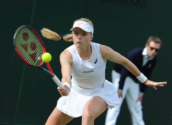 Tennis - 2022 Wimbledon Championships - Week One - Day Two (Wednesday) - All England Lawn Tennis Club, Wimbledon - Wednesday 29th June 2022 Rebeka Masarova v Harriet Dart Harriet Dart of Great Britain 