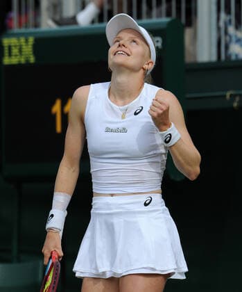 Tennis - 2022 Wimbledon Championships - Week One - Day Two (Wednesday) - All England Lawn Tennis Club, Wimbledon - Wednesday 29th June 2022 Rebeka Masarova v Harriet Dart Harriet Dart of Great Britain celebrates winning match point 