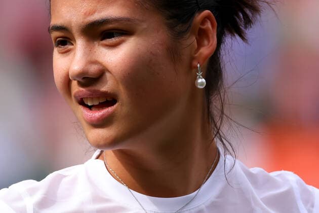 29th June 2022, All England Lawn Tennis and Croquet Club, London, England; Wimbledon Tennis tournament; Detail view of the Tiffany &amp; Co diamond and pearl jewellery worn by Emma Raducanu in her match with Caroline Garcia in the ladies singles  ActionPlus12402942 ShaunxBrooks
