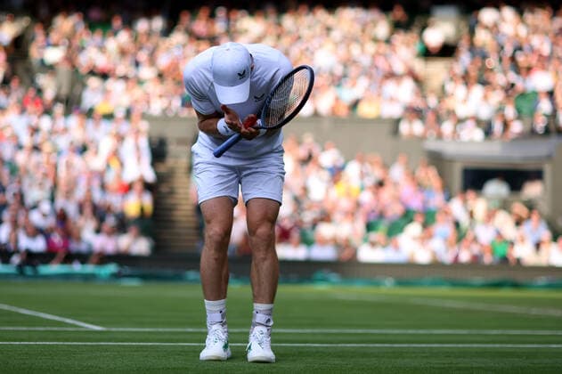 29th June 2022, All England Lawn Tennis and Croquet Club, London, England; Wimbledon Tennis tournament; A dejected Andy Murray as his serve is broken in his match with John Isner in the mens singles  ActionPlus12402960 ShaunxBrooks