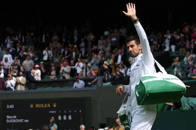 29th June 2022, All England Lawn Tennis and Croquet Club, London, England; Wimbledon Tennis tournament; Novak Djokovic thanks the fans after his win against Thanasi Kokkinakis  ActionPlus12402980 ShaunxBrooks