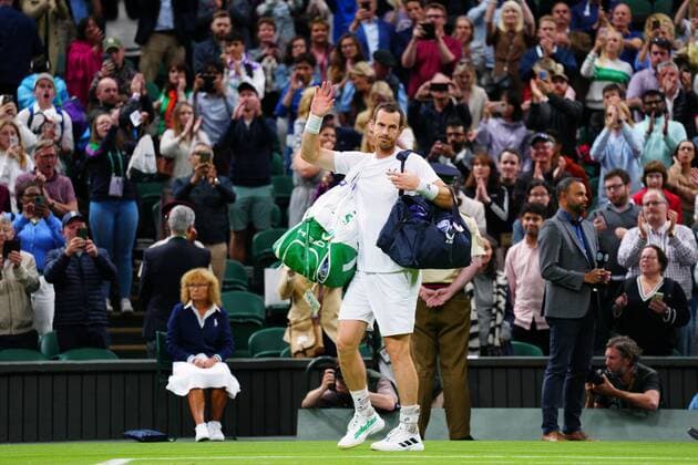Mandatory Credit: Photo by Javier Garcia Shutterstock (13008249kg) Andy Murray waves goodbye to the Centre Court crowd after defeat in his second round match Wimbledon Tennis Championships, Day 3, The All England Lawn Tennis and Croquet Club, London, UK - 29 Jun 2022 Wimbledon Tennis Championships, Day 3, The All England Lawn Tennis and Croquet Club, London, UK - 29 Jun 2022  Copyright: xJavierxGarcia Shutterstockx 13008249kg