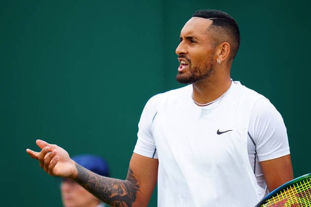 Mandatory Credit: Photo by Javier Garcia Shutterstock (13010731as) Nick Kyrgios complains about his opponent challenging a call too late during his second round match Wimbledon Tennis Championships, Day 4, The All England Lawn Tennis and Croquet Club, London, UK - 30 Jun 2022 Wimbledon Tennis Championships, Day 4, The All England Lawn Tennis and Croquet Club, London, UK - 30 Jun 2022  Copyright: xJavierxGarcia Shutterstockx 13010731as