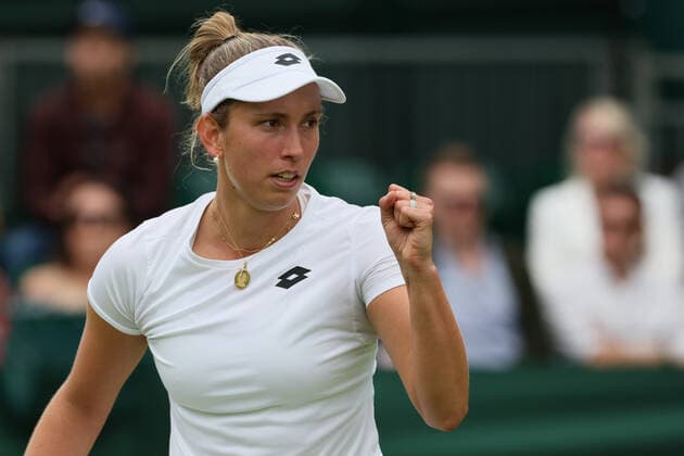 Belgian Elise Mertens reacts during a second round game in the women s singles tournament between Belgian Mertens (WTA30) and Hungarian Udvardy (WTA100) at the 2022 Wimbledon grand slam tennis tournament at the All England Tennis Club, in south-west London, Britain, Thursday 30 June 2022. BENOITxDOPPAGNE  x36872729x
