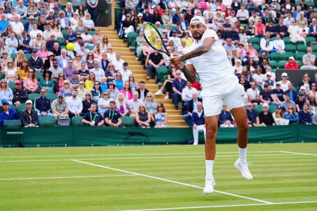 Mandatory Credit: Photo by Javier Garcia Shutterstock (13010731bv) Nick Kyrgios during his second round match Wimbledon Tennis Championships, Day 4, The All England Lawn Tennis and Croquet Club, London, UK - 30 Jun 2022 Wimbledon Tennis Championships, Day 4, The All England Lawn Tennis and Croquet Club, London, UK - 30 Jun 2022  Copyright: xJavierxGarcia Shutterstockx 13010731bv