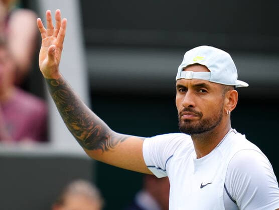 Mandatory Credit: Photo by Javier Garcia Shutterstock (13010731ck) Nick Kyrgios celebrates victory in his second round match Wimbledon Tennis Championships, Day 4, The All England Lawn Tennis and Croquet Club, London, UK - 30 Jun 2022 Wimbledon Tennis Championships, Day 4, The All England Lawn Tennis and Croquet Club, London, UK - 30 Jun 2022  Copyright: xJavierxGarcia Shutterstockx 13010731ck