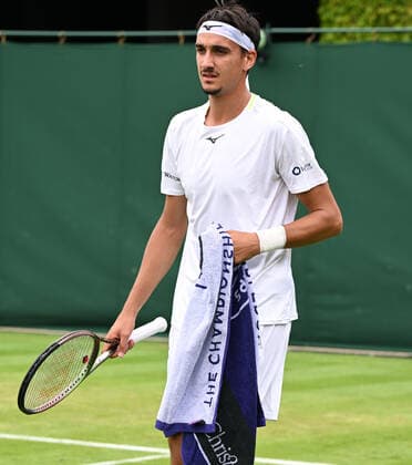 Championships - Week One - Day Two (Thursday) - All England Lawn Tennis Club, Wimbledon - Thursday 30th June 2022 Lorenzo Soego v Hugo Gaston Lorenzo Soego of Italy 