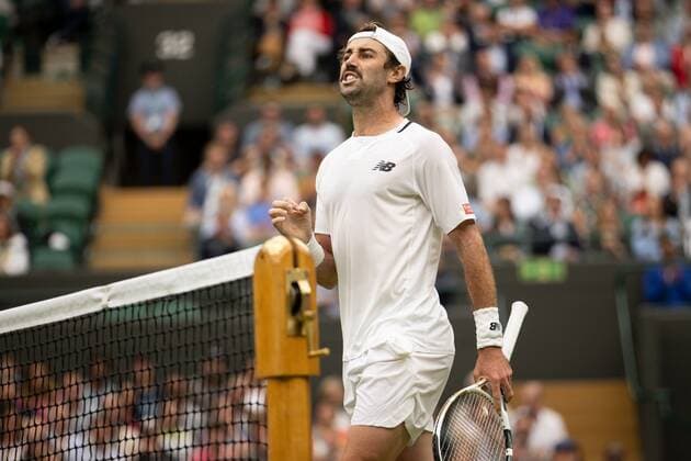 Mandatory Credit: Photo by Ella Ling Shutterstock (13010730w) Jordan Thompson reacts during his second round match Wimbledon Tennis Championships, Day 4, The All England Lawn Tennis and Croquet Club, London, UK - 30 Jun 2022 Wimbledon Tennis Championships, Day 4, The All England Lawn Tennis and Croquet Club, London, UK - 30 Jun 2022  Copyright: xEllaxLing Shutterstockx 13010730w