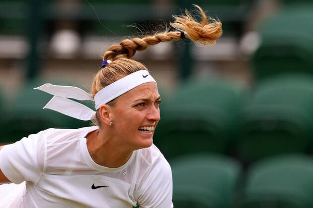 30th June 2022, All England Lawn Tennis and Croquet Club, London, England; Wimbledon Tennis tournament; Petra Kvitova serves to Ana Bogdan in the ladies singles  ActionPlus12403007 ShaunxBrooks