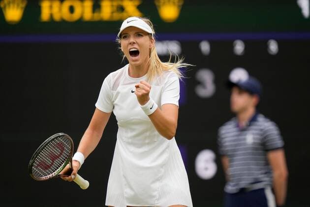 Mandatory Credit: Photo by Dave Shopland Shutterstock (13010728av) Katie Boulter celebrates winning the second set during her second round match Wimbledon Tennis Championships, Day 4, The All England Lawn Tennis and Croquet Club, London, UK - 30 Jun 2022 Wimbledon Tennis Championships, Day 4, The All England Lawn Tennis and Croquet Club, London, UK - 30 Jun 2022  Copyright: xDavexShopland Shutterstockx 13010728av