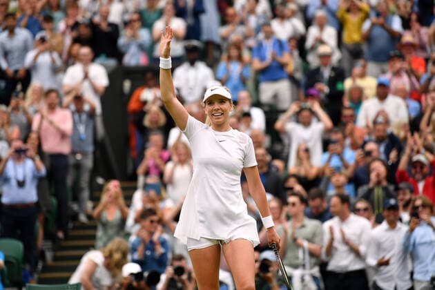 Mandatory Credit: Photo by James Veysey Shutterstock (13010732bt) Katie Boulter celebrates victory in her second round match Wimbledon Tennis Championships, Day 4, The All England Lawn Tennis and Croquet Club, London, UK - 30 Jun 2022 Wimbledon Tennis Championships, Day 4, The All England Lawn Tennis and Croquet Club, London, UK - 30 Jun 2022  Copyright: xJamesxVeysey Shutterstockx 13010732bt