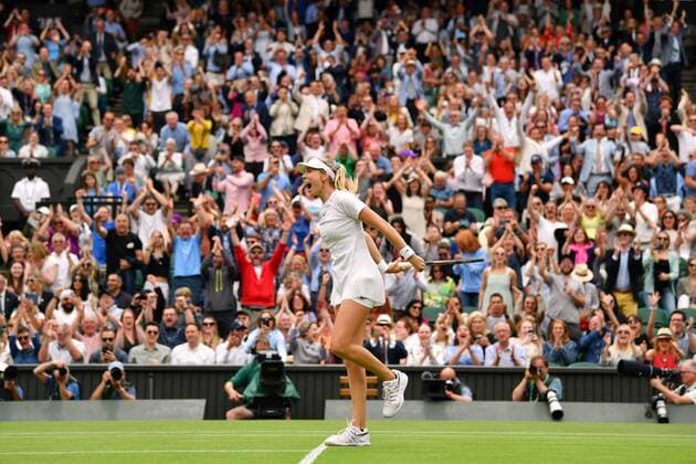 Mandatory Credit: Photo by James Veysey Shutterstock (13010732ce) Katie Boulter celebrates victory in her second round match Wimbledon Tennis Championships, Day 4, The All England Lawn Tennis and Croquet Club, London, UK - 30 Jun 2022 Wimbledon Tennis Championships, Day 4, The All England Lawn Tennis and Croquet Club, London, UK - 30 Jun 2022  Copyright: xJamesxVeysey Shutterstockx 13010732ce