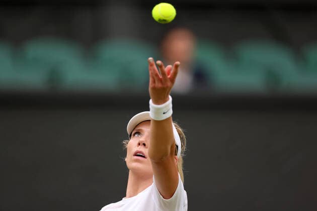 30th June 2022, All England Lawn Tennis and Croquet Club, London, England; Wimbledon Tennis tournament; Katie Boulter serves to Karolina Pliskova in the ladies singles  ActionPlus12403089 ShaunxBrooks