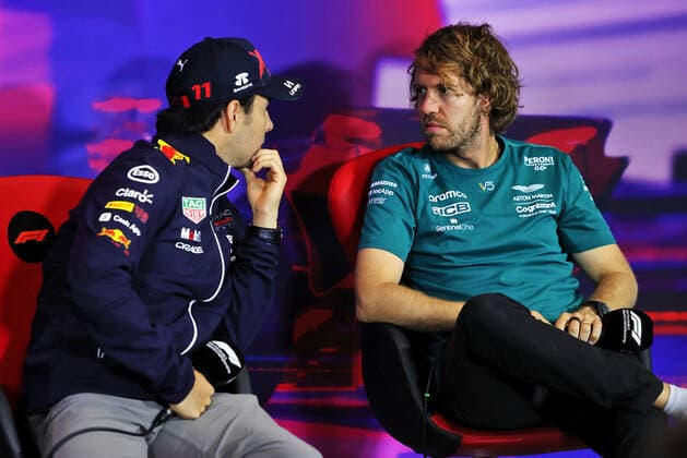 11 Sergio Perez MEX, Oracle Red Bull Racing , 5 Sebastian Vettel DEU, Aston Martin Aramco Cognizant F1 Team , F1 Grand Prix of Great Britain at Silverstone Circuit on June 30, 2022 in Silverstone, United Kingdom Photo by DPPI via HOCH ZWEI Silverstone United Kingdom