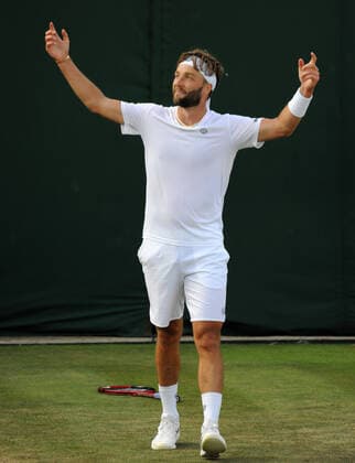 Championships - Week One - Day Two (Thursday) - All England Lawn Tennis Club, Wimbledon - Thursday 30th June 2022 Liam Broady v Diego Schwartzman Liam Broady of Great Britain on celebrates as he wins Match point 