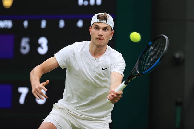 Tennis Wimbledon Tag 4 30. Juni 2022 Tennis Wimbledon Tag 4 Jack Draper GBR in Aktion gegen Alex De Minaur AUS in ihrem Gentlemen s Singles 2nd Round Match Foto Simon Stacpoole Offside London UK  Copyright: xSimonxStacpoolexOffside
