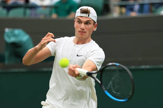Tennis Wimbledon Tag 4 30. Juni 2022 Tennis Wimbledon Tag 4 Jack Draper GBR in Aktion gegen Alex De Minaur AUS in ihrem Gentlemen s Singles 2nd Round Match Foto Simon Stacpoole Offside London UK  Copyright: xSimonxStacpoolexOffside