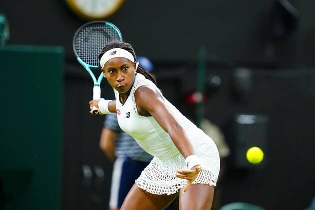 Mandatory Credit: Photo by Javier Garcia Shutterstock (13010731ki) Coco Gauff during her second round match Wimbledon Tennis Championships, Day 4, The All England Lawn Tennis and Croquet Club, London, UK - 30 Jun 2022 Wimbledon Tennis Championships, Day 4, The All England Lawn Tennis and Croquet Club, London, UK - 30 Jun 2022  Copyright: xJavierxGarcia Shutterstockx 13010731ki