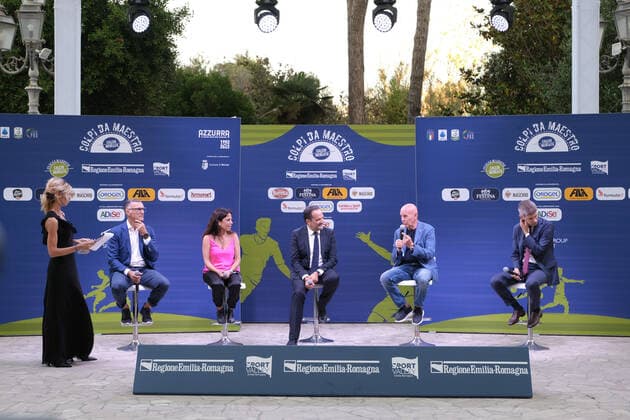 Photo Guido Calamosca LaPresse june 29, 2022 Bologna, Italy news Opening of the football market at the grand hotel in Rimini and setting up of the Azzurra exhibition dedicated to the great history of the national team, Nationalteam 40 years after the 82nd world cup present Beppe Bergomi, the president Stefano Bonaccini, the wife of paolo Rossi federica cappelletti, Arrigo Sacchi, Frederic Massara, Rosella Sensi, Matteo Marani  Copyright: xGuidoxCalamosca LaPressex