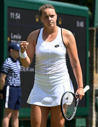 nChampionships - Week One - Day Two (Friday) - All England Lawn Tennis Club, Wimbledon - Friday 1st July 2022 Lesia Tsurenko v Jule Niemeier Jule Niemeier of Germany celebrates winning the first set 