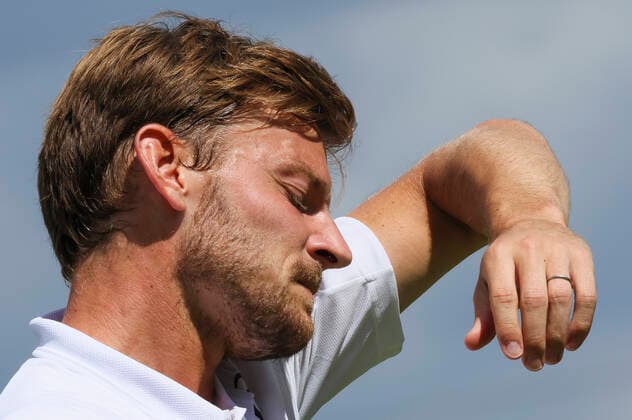 Belgian David Goffin reacts during a third round game in the men s singles tournament between Belgian Goffin and French Humbert at the 2022 Wimbledon grand slam tennis tournament at the All England Tennis Club, in south-west London, Britain, Friday 01 July 2022. BENOITxDOPPAGNE  x36923377x