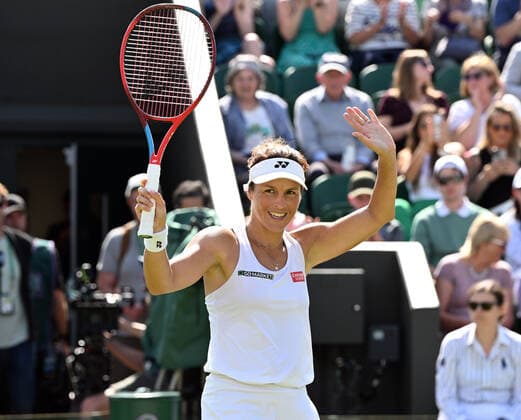 Tennis Championships - Week One - Day Two (Friday) - All England Lawn Tennis Club, Wimbledon - Friday 1st July 2022 Maria Sakkari v Tatjana Maria Tatjana Maria of Germany celebrates winning match point 
