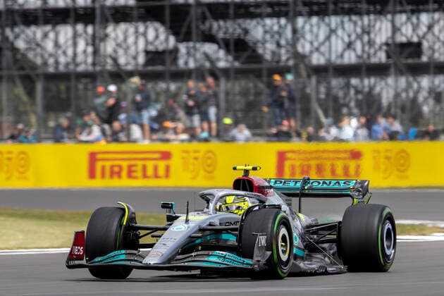 1st July 2022, Silverstone Circuit, Silverstone, Northamptonshire, England: British F1 Grand Prix, free practise day: Mercedes-AMG Petronas F1 Team driver Lewis Hamilton in his Mercedes F1 W13  ActionPlus12403444 TimxWilliams