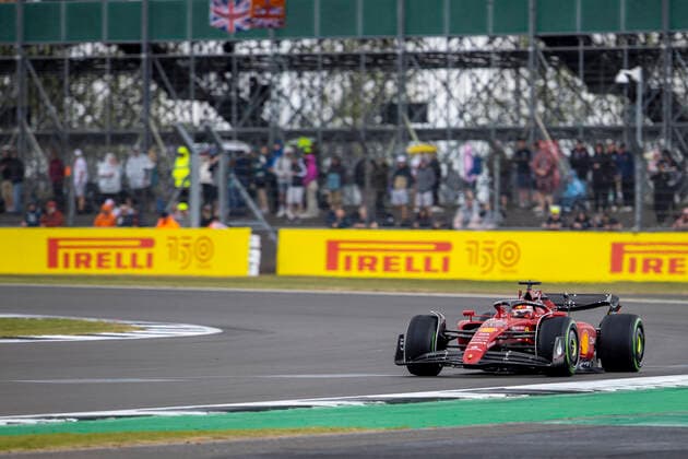 1st July 2022, Silverstone Circuit, Silverstone, Northamptonshire, England: British F1 Grand Prix, free practise day: Scuderia Ferrari driver Charles Leclerc in his Ferrari F1-75 powers through Becketts  ActionPlus12403466 TimxWilliams