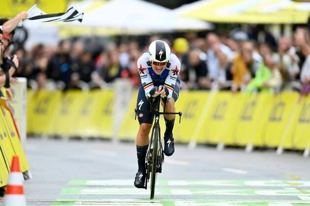 COPENHAGUE, DANMARK - JULY 01 : Lampaert Yves (BEL) of Quick-Step Alpha Vinyl Team during stage 1 of the 109th edition of the 2022 Tour de France cycling race, a individual time trial of 13 kms with start and finish in Copenhague on July 01, 2022 in Copenhague, Danmark, 1 07 2022 ( Motordriver Kenny Verfaillie - Tour de France 2022 - Stage 01 PhotoNews Panoramic 