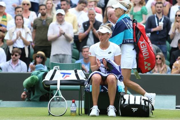Great Britain, London, All England Lawn Tennis Club, The Championships Wimbledon 2022 - DAY 5- 01 07 2022 Elise Mertens from Belgium reacts after she won her third round match in London , All England Lawn Tennis Club at The Championships Wimbledon 2022 The Championships Wimbledon 2022- DAY 5- 01 07 2022 PhotoNews Panoramic 