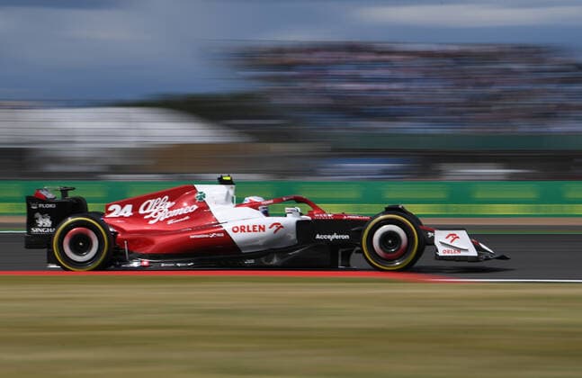 1st July 2022, Silverstone Circuit, Silverstone, Northamptonshire, England: British F1 Grand Prix, free practise day: Zhou Guanyu of China driving the (24) Alfa Romeo F1 C42 Ferrari during the second practice session  ActionPlus12403609 SimonxWest
