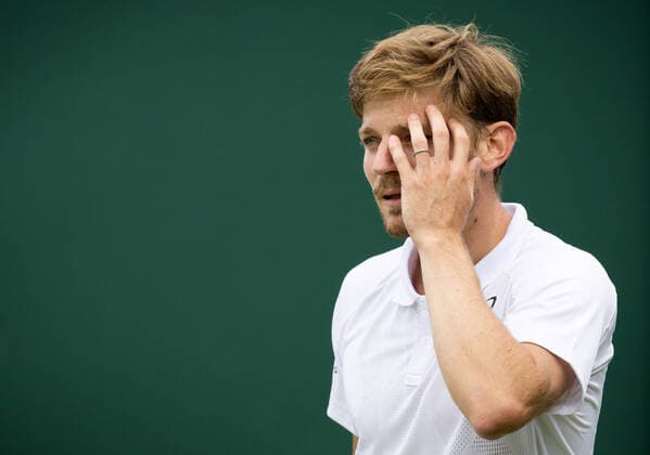 Belgian David Goffin reacts during a third round game in the men s singles tournament between Belgian Goffin and French Humbert at the 2022 Wimbledon grand slam tennis tournament at the All England Tennis Club, in south-west London, Britain, Friday 01 July 2022. BENOITxDOPPAGNE  x36929612x