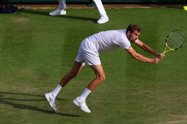 Ist July 2022, All England Lawn Tennis and Croquet Club, London, England; Wimbledon Tennis tournament; Oscar Otte cannot return the serve from Carlos Alcaraz in the mens singles  ActionPlus12403747 ShaunxBrooks