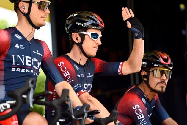 NYBORG, DENMARK - JULY 02 : Thomas Geraint (GBR) of INEOS Grenadiers pictured during stage 2 of the 109th edition of the 2022 Tour de France cycling race, a stage of 199 kms with start in Roskilde and finish in Nyborg on July 02, 2022 in Nyborg, Denmark, 02 07 2022 ( Motordriver Kenny Verfaillie - Tour de France 2022 - Stage 02 PhotoNews Panoramic 