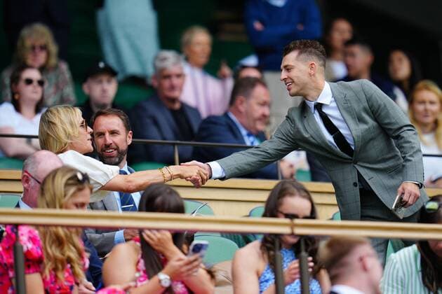 Mandatory Credit: Photo by Javier Garcia Shutterstock (13012408bf) Gareth Southgate and Alison Southgate shaking hands with Max Whitlock in the Royal Box on Centre Court Wimbledon Tennis Championships, Day 6, The All England Lawn Tennis and Croquet Club, London, UK - 02 Jul 2022 Wimbledon Tennis Championships, Day 6, The All England Lawn Tennis and Croquet Club, London, UK - 02 Jul 2022  Copyright: xJavierxGarcia Shutterstockx 13012408bf
