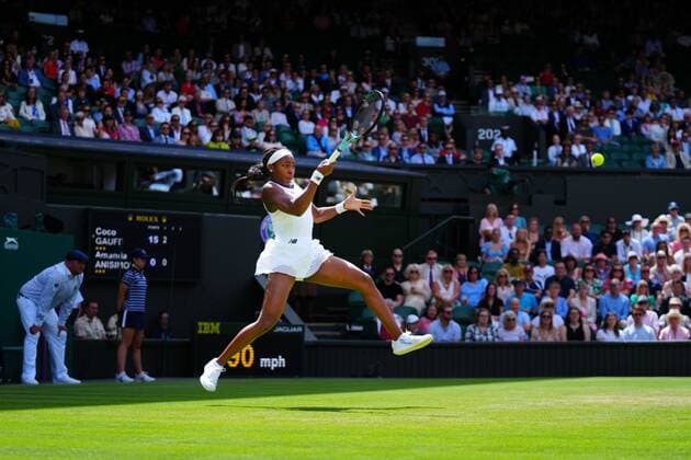 Mandatory Credit: Photo by Javier Garcia Shutterstock (13012408cw) Coco Gauff during her third round match Wimbledon Tennis Championships, Day 6, The All England Lawn Tennis and Croquet Club, London, UK - 02 Jul 2022 Wimbledon Tennis Championships, Day 6, The All England Lawn Tennis and Croquet Club, London, UK - 02 Jul 2022  Copyright: xJavierxGarcia Shutterstockx 13012408cw