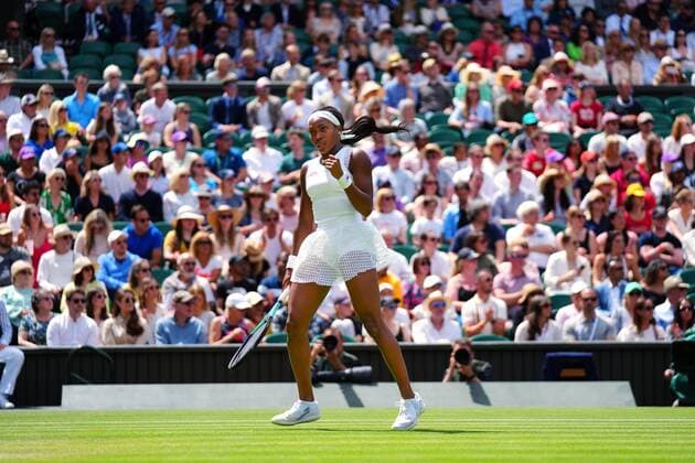 Mandatory Credit: Photo by Javier Garcia Shutterstock (13012408cy) Coco Gauff celebrates during her third round match Wimbledon Tennis Championships, Day 6, The All England Lawn Tennis and Croquet Club, London, UK - 02 Jul 2022 Wimbledon Tennis Championships, Day 6, The All England Lawn Tennis and Croquet Club, London, UK - 02 Jul 2022  Copyright: xJavierxGarcia Shutterstockx 13012408cy