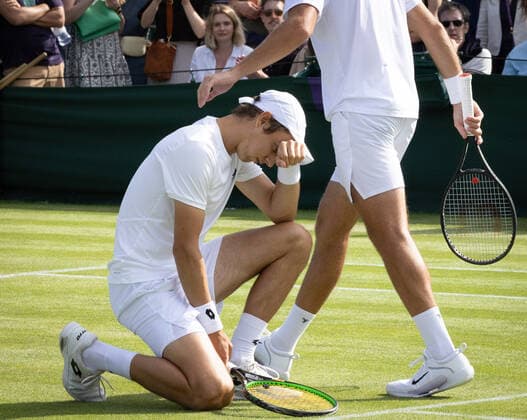 Belgian Joran Vliegen looks dejected during a second round game in the men s doubles tournament between Belgian Vliegen - US Withrow and Australian Ebden - Australian Purcell at the 2022 Wimbledon grand slam tennis tournament at the All England Tennis Club, in south-west London, Britain, Saturday 02 July 2022. BENOITxDOPPAGNE  x36951514x