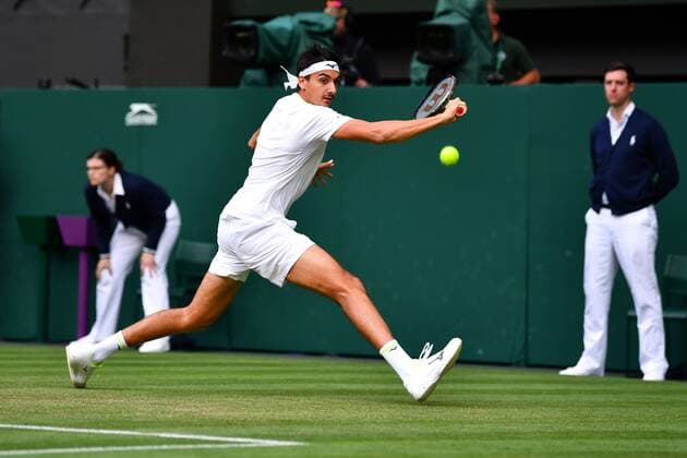 Mandatory Credit: Photo by James Veysey Shutterstock (13012407cv) Lorenzo Sonego during his third round match Wimbledon Tennis Championships, Day 6, The All England Lawn Tennis and Croquet Club, London, UK - 02 Jul 2022 Wimbledon Tennis Championships, Day 6, The All England Lawn Tennis and Croquet Club, London, UK - 02 Jul 2022  Copyright: xJamesxVeysey Shutterstockx 13012407cv