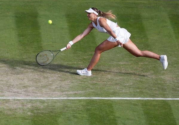 (220703) -- LONDON, July 3, 2022 -- Paula Badosa competes during the women s singles third round match between Petra Kvitova of the Czech Republic and Paula Badosa of Spain at Wimbledon Tennis Championship in London, Britain, on July 2, 2022. ) (SP)BRITAIN-LONDON-TENNIS-WIMBLEDON-WOMEN S SINGLES HanxYan 